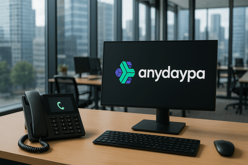 AI robot answering a phone call, symbolizing AI phone answering services